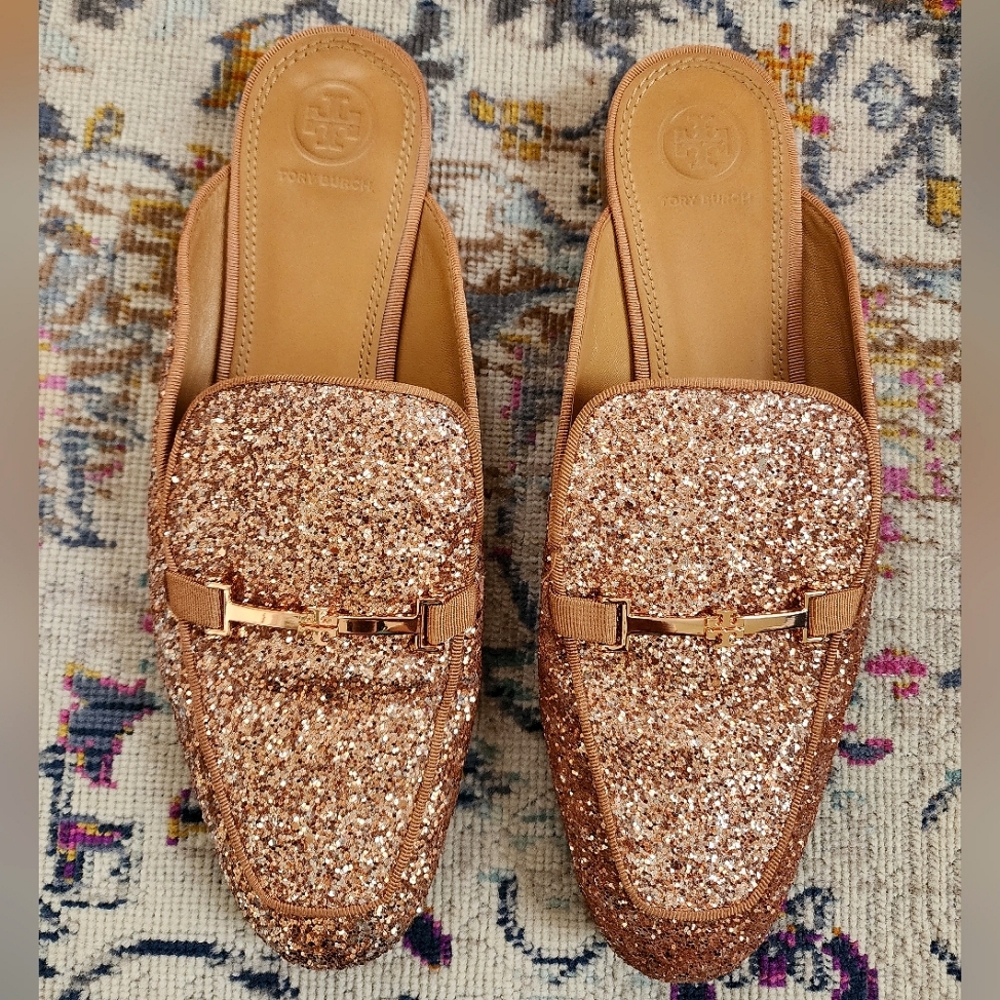 Tory Burch "Amelia" Slide Loafer, Shimmer Pink, sz 9.5